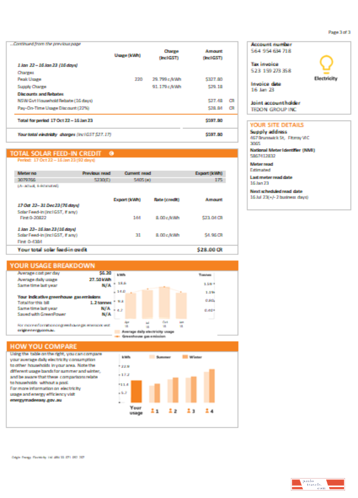 New South Wales (NSW) Origin electricity utility business bill, SCR, page 3 PSD template